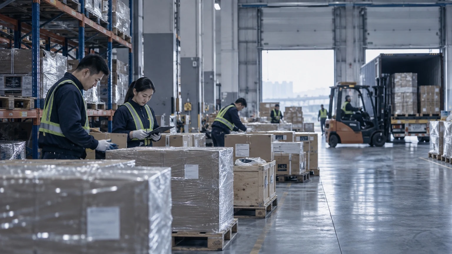 Warehouse team coordinating goods and supplier deliveries